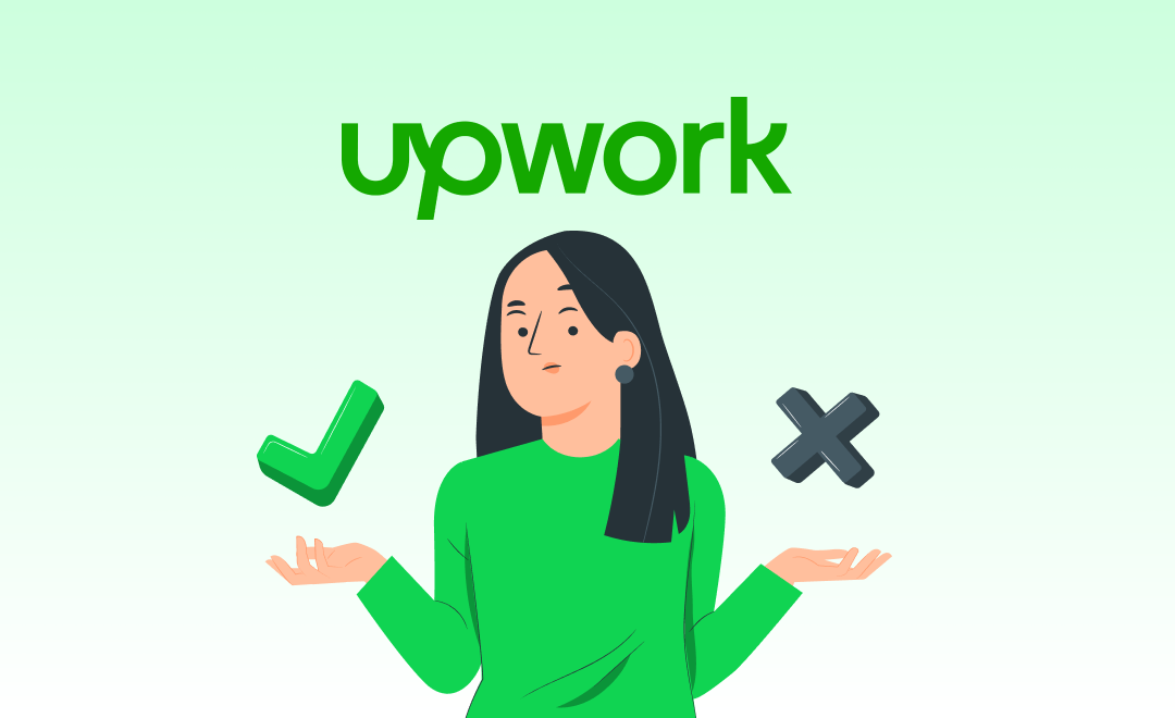 a woman with the word upwork in front of her.
